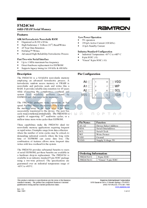 FM24C64_05 datasheet - 64Kb FRAM Serial Memory