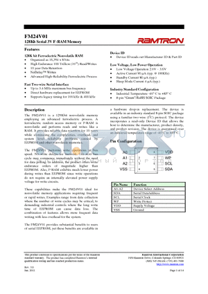 FM24V01-G datasheet - 128Kb Serial 3V F-RAM Memory