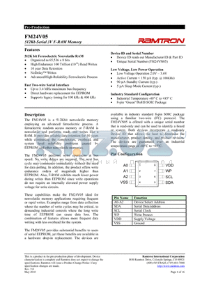 FM24VN05-GTR datasheet - 512Kb Serial 3V F-RAM Memory