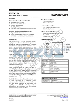 FM25CL04-G datasheet - 4Kb FRAM Serial 3V Memory