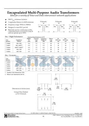 T-30801 datasheet - Encapsulated Multi-Purpose Audio Transformers