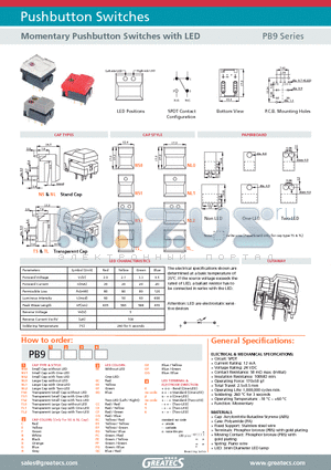 PB9NS1F0E0 datasheet - Momentary Pushbutton Switches with LED