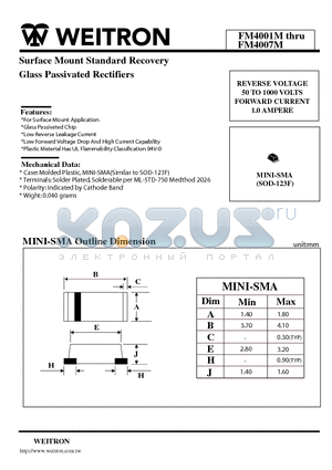 FM4002M datasheet - Surface Mount Standard Recovery Glass Passivated Rectifiers