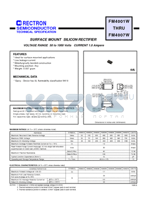 FM4006W datasheet - SURFACE MOUNT SILICON RECTIFIER (VOLTAGE RANGE 50 to 1000 Volts CURRENT 1.0 Ampere)