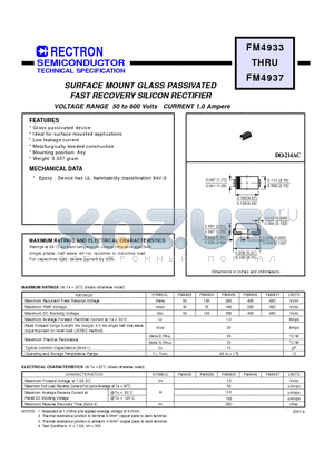 FM4936 datasheet - SURFACE MOUNT GLASS PASSIVATED FAST RECOVERY SILICON RECTIFIER (VOLTAGE RANGE 50 to 600 Volts CURRENT 1.0 Ampere)