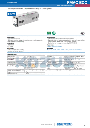 FMAC-091D-3610 datasheet - Ultra compact and efficient 1-stage filter in ECO design for 3-phase systems