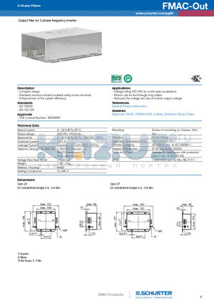 FMAC-0A38-3213 datasheet - Output filter for 3-phase frequency inverter