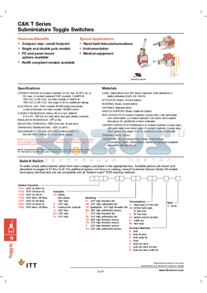T103L1T9ABE datasheet - Subminiature Toggle Switches