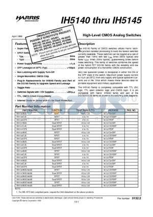 IH5145CPE datasheet - High-Level CMOS Analog Switches