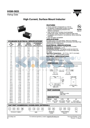 IHSM3825ER3R9L datasheet - High Current, Surface Mount Inductor