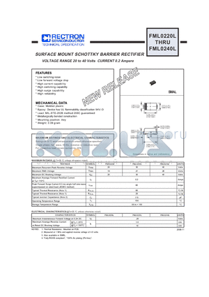 FML0220L datasheet - SURFACE MOUNT SCHOTTKY BARRIER RECTIFIER VOLTAGE RANGE 20 to 40 Volts CURRENT 0.2 Ampere