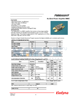 FMM5059VF datasheet - Ku Band Power Amplifier MMIC