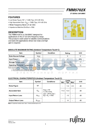 FMM5702X datasheet - 27-32GHz LNA MMIC