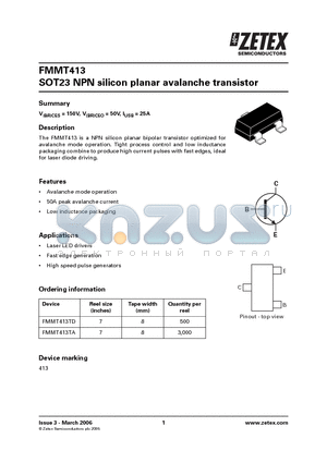 FMMT413TD datasheet - SOT23 NPN silicon planar avalanche transistor