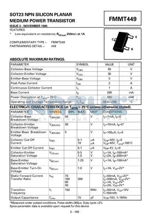 FMMT449 datasheet - NPN SILICON PLANAR MEDIUM POWER TRANSISTOR