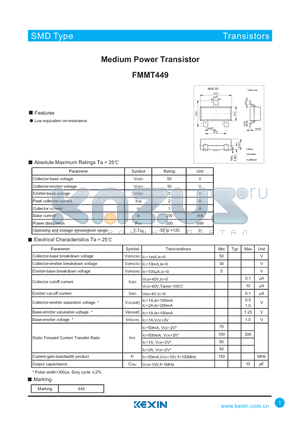 FMMT449 datasheet - Medium Power Transistor