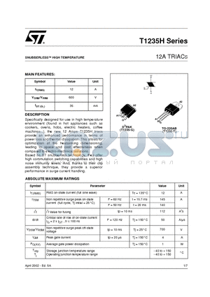T1235H-600T datasheet - 12A TRIACS