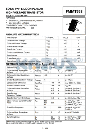 FMMT558 datasheet - SOT23 PNP SILICON PLANAR
