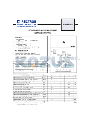 FMMT591 datasheet - SOT-23 BIPOLAR TRANSISTORS TRANSISTOR(PNP)