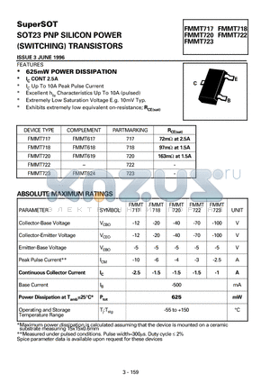 FMMT718 datasheet - SOT23 PNP SILICON POWER (SWITCHING) TRANSISTORS