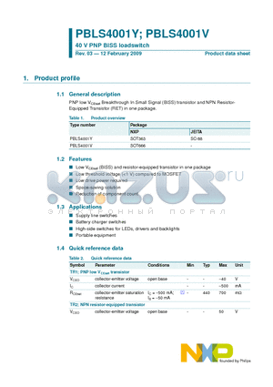 PBLS4001Y datasheet - 40 V PNP BISS loadswitch