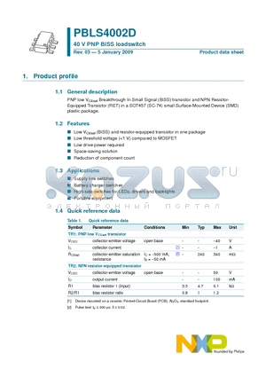 PBLS4002D datasheet - 40 V PNP BISS loadswitch