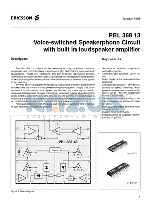 PBL38813 datasheet - Voice-switched Speakerphone Circuit with built in loudspeaker amplifier