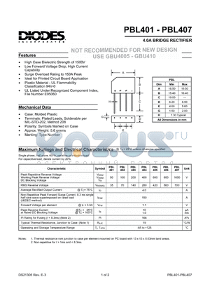 PBL402 datasheet - 4.0A BRIDGE RECTIFIER