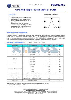 FMS2020-001-EB datasheet - GaAs Multi-Purpose Wide Band SPDT Switch