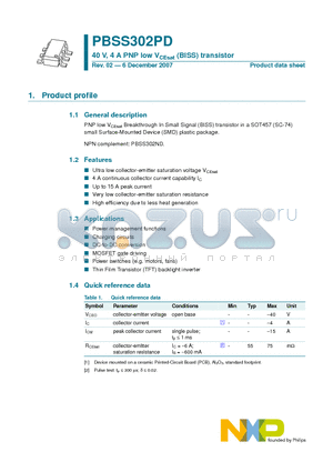 PBSS302PD datasheet - 40 V, 4 A PNP low VCEsat (BISS) transistor