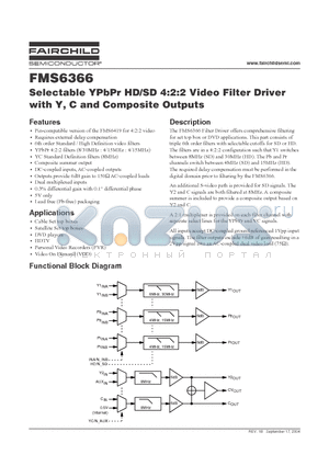 FMS6366MSA28X datasheet - Selectable YPbPr HD/SD 4:2:2 Video Filter Driver with Y, C and Composite Outputs