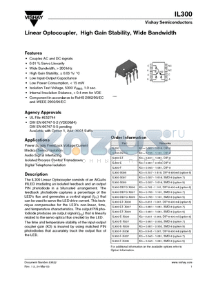 IL300-DEFG-X009 datasheet - Linear Optocoupler, High Gain Stability, Wide Bandwidth