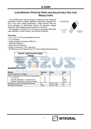 IL33269-12 datasheet - LOW DROPOUT POSITIVE FIXED AND ADJUSTABLE VOLTAGE REGULATORS