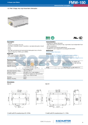 FMW-150 datasheet - AC Filter 3-Stage, Very High Broad Band Attenuation