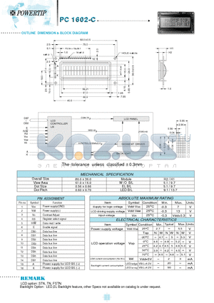 PC1602C datasheet - OUTLINE DIMENSION & BLOCK DIAGRAM