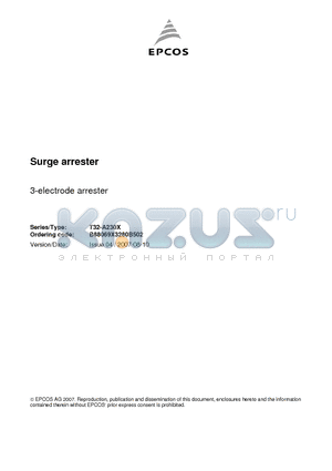 T32-A230X datasheet - SURGE ARRESTER 3-electrode arrester