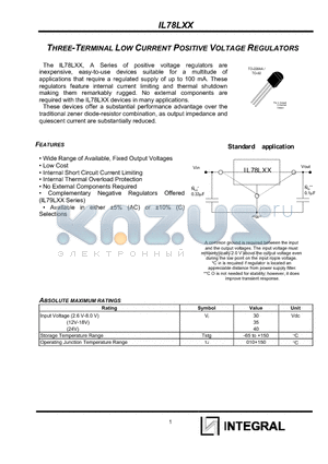 IL78L datasheet - THREE-TERMINAL LOW CURRENT POSITIVE VOLTAGE REGULATORS