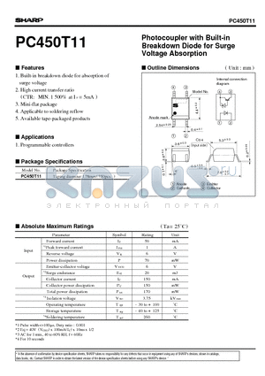 PC450T11 datasheet - Photocoupler with Built-in Breakdown Diode for Surge Voltage Absorption
