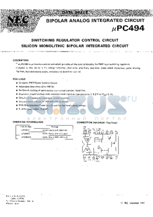 PC494C datasheet - SWITCHING REGULATOR CONTROL CIRCUIT SILICON MONOLITHIC BIPOLAR INTEGRATED CIRCUIT