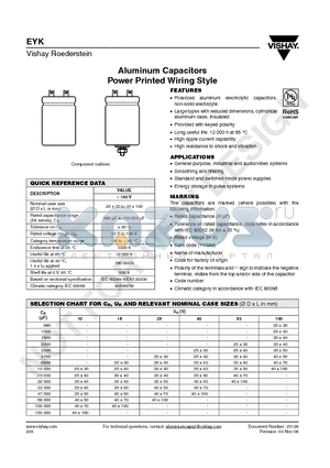 MALLEYK01AV422J02W datasheet - Aluminum Capacitors Power Printed Wiring Style