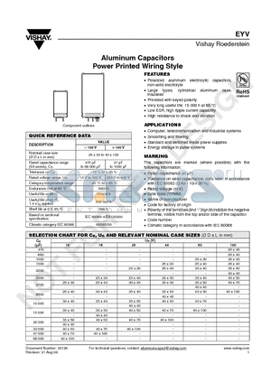 MALPEYV00AB315N02W datasheet - Aluminum Capacitors Power Printed Wiring Style