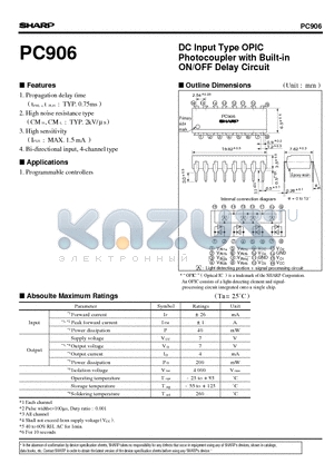 PC906 datasheet - DC Input Type OPIC Photocoupler with Built-in ON/OFF Delay Circuit