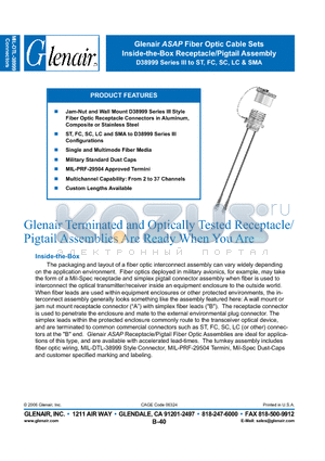 FO1003ST7-7 datasheet - Fiber Optic Cable Sets Inside-the-Box Receptacle/Pigtail Assembly