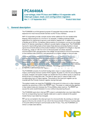 PCA6408AHK datasheet - Low-voltage, 8-bit I2C-bus and SMBus I/O expander with interrupt output, reset, and configuration registers