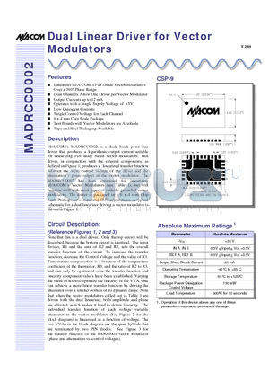 MAMDCC0005-DC000 datasheet - Dual Linear Driver for Vector Modulators