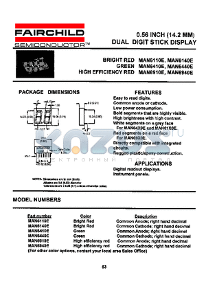 MAN6440E datasheet - 0.56 INCH (14.2 MM) DUAL DIGIT STICK DISPLAY