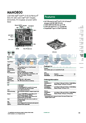 MANO800 datasheet - 2 DDR3-1066/1333 MHz max. up to 8 GB