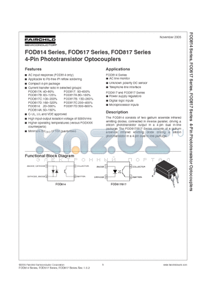 FOD617D datasheet - 4-Pin Phototransistor Optocouplers