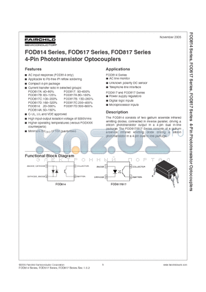 FOD814300 datasheet - 4-Pin Phototransistor Optocouplers