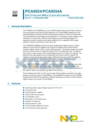 PCA9554U datasheet - 8-bit I2C-bus and SMBus I/O port with interrupt